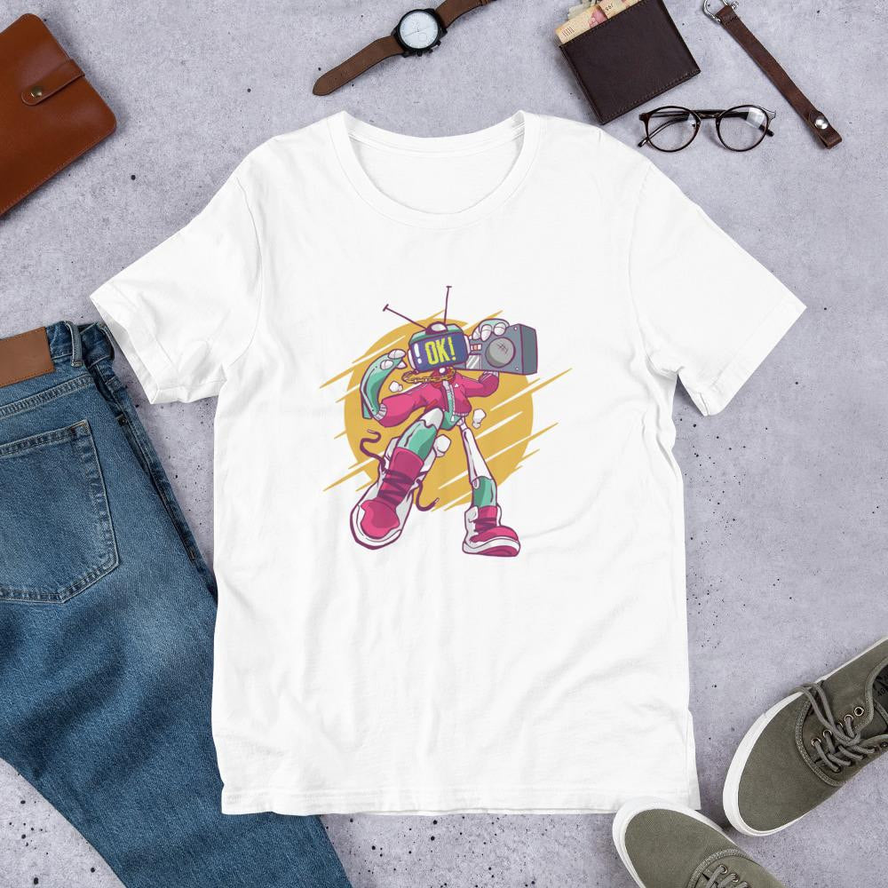 Robot Boombox Half Sleeve T-Shirt — White