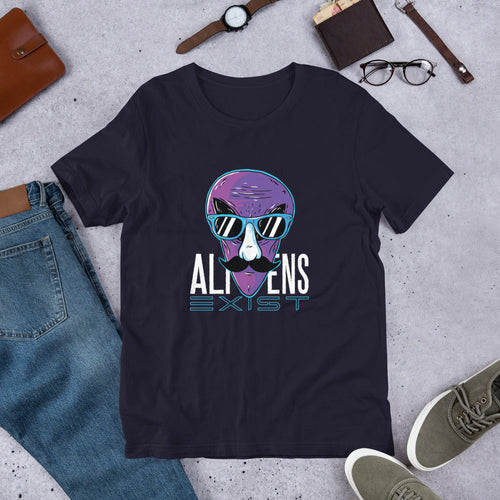 Aliens Exist Unisex Half-Sleeve T-Shirt — Navy