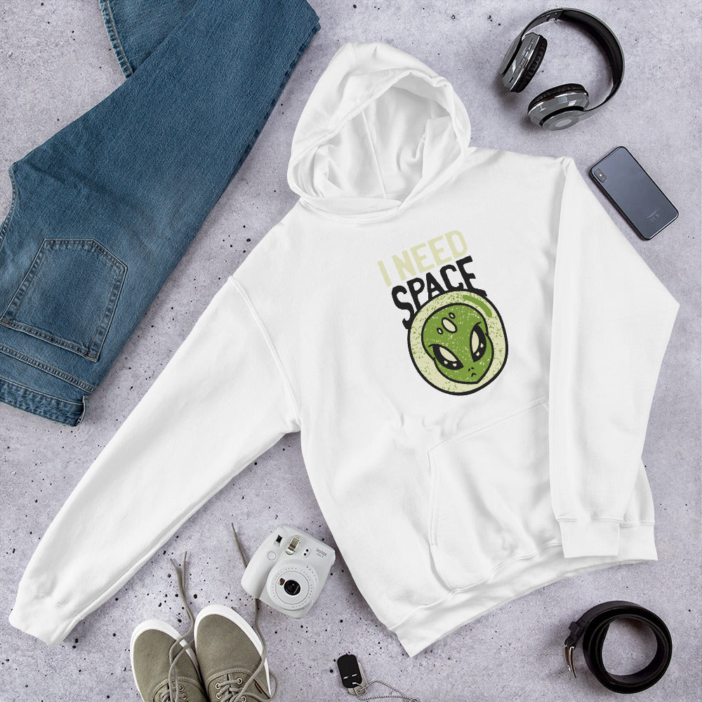 Need Space Alien Unisex Hooded Sweatshirt — White