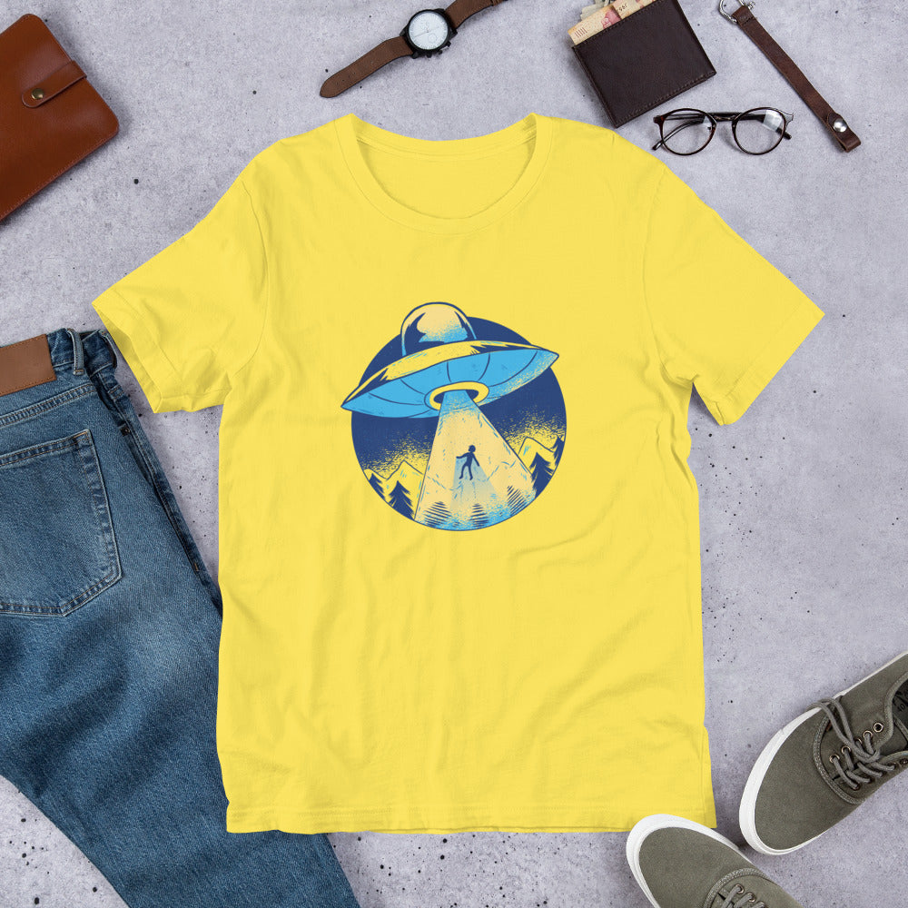 Alien Abduction Unisex Half-Sleeve T-Shirt — Yellow