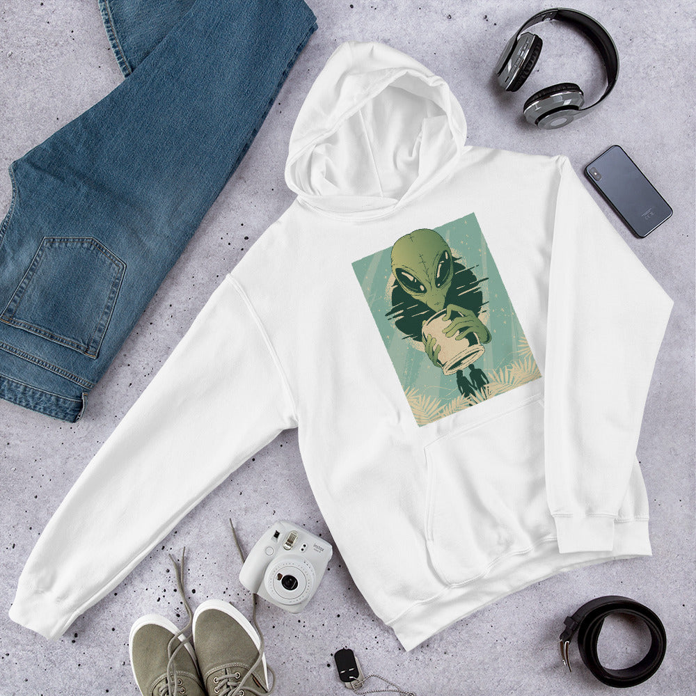Alien Humans Abstract Unisex Hooded Sweatshirt — White