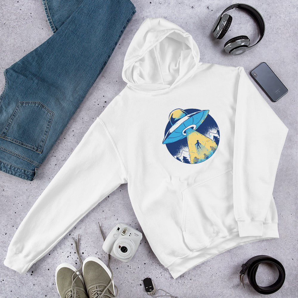 Alien Abduction Unisex Hooded Sweatshirt — White