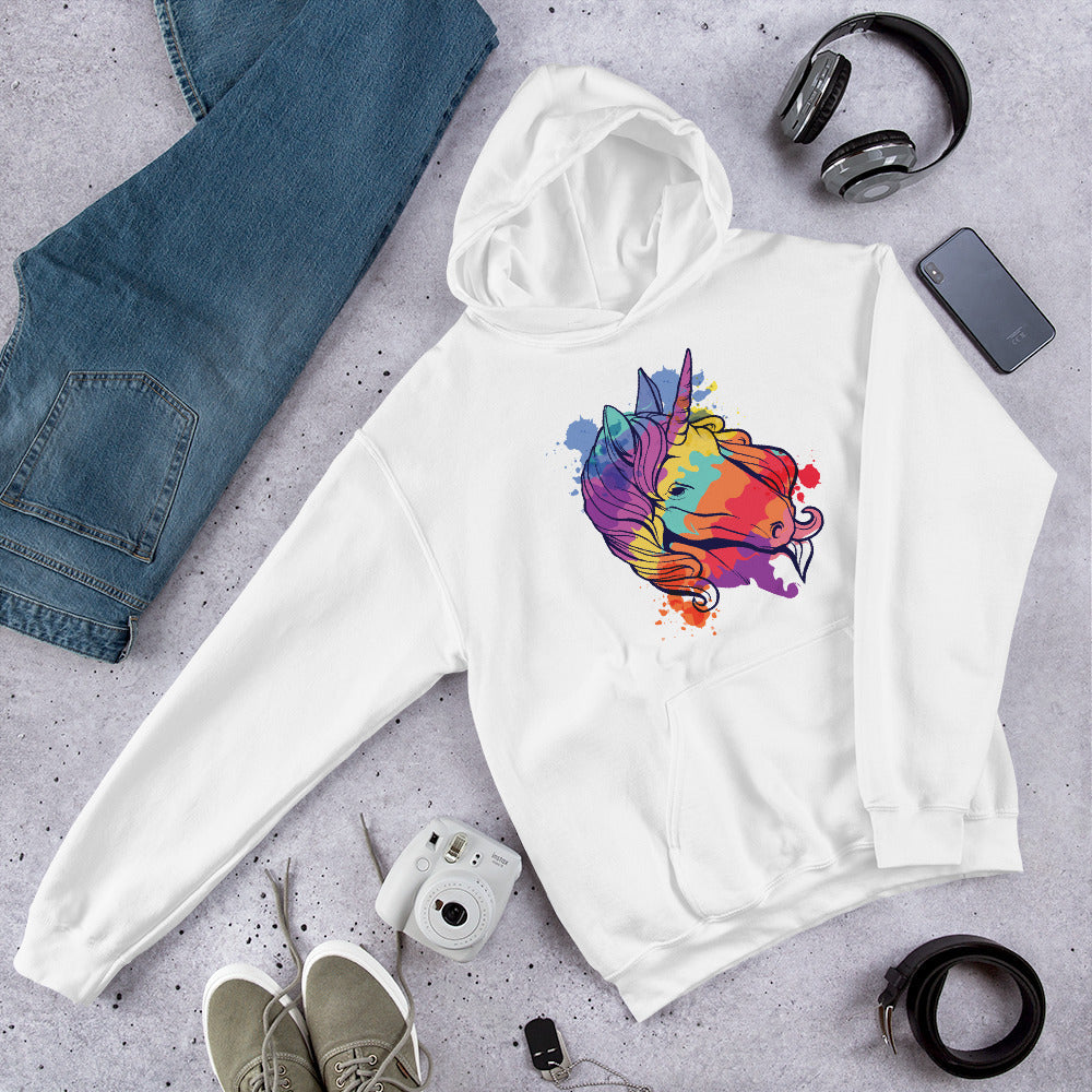 Colorful Unicorn Unisex Hooded Sweatshirt — White
