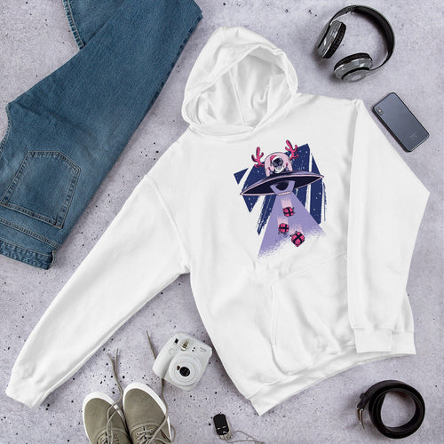 Alien Santa Unisex Hooded Sweatshirt — White