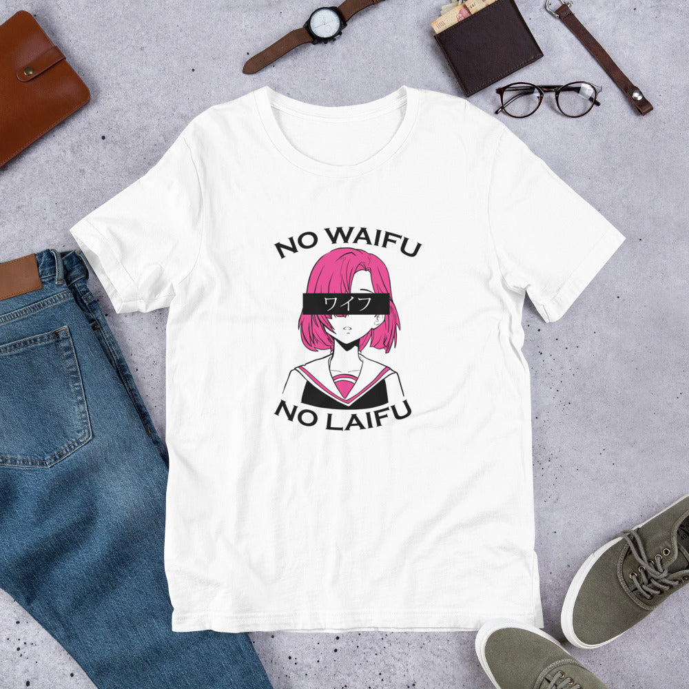 No Waifu Half-Sleeve T-Shirt — White