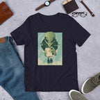 Alien Humans Abstract Unisex Half-Sleeve T-Shirt — Navy