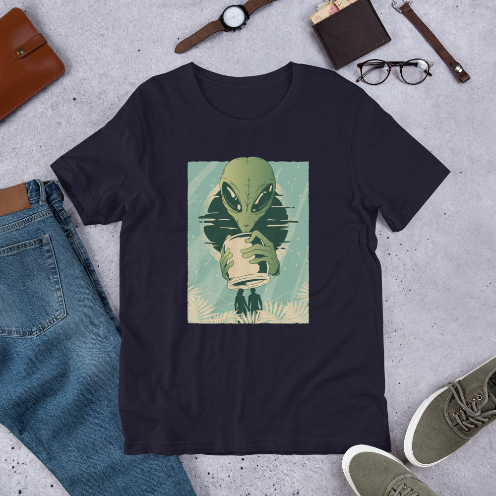 Alien Humans Abstract Unisex Half-Sleeve T-Shirt — Navy