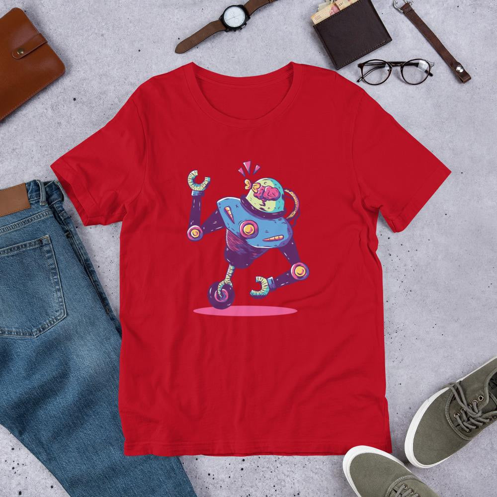 Mono Wheel Robot Half Sleeve T-Shirt — Red