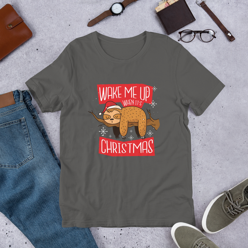 Wake Me Christmas Unisex Half-Sleeve T-Shirt — Asphalt