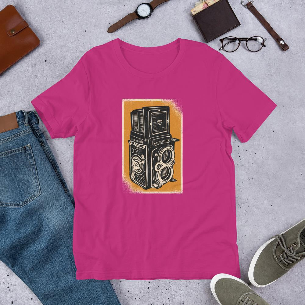 Vintage Rolleiflex Camera Half Sleeve T-Shirt — Pink