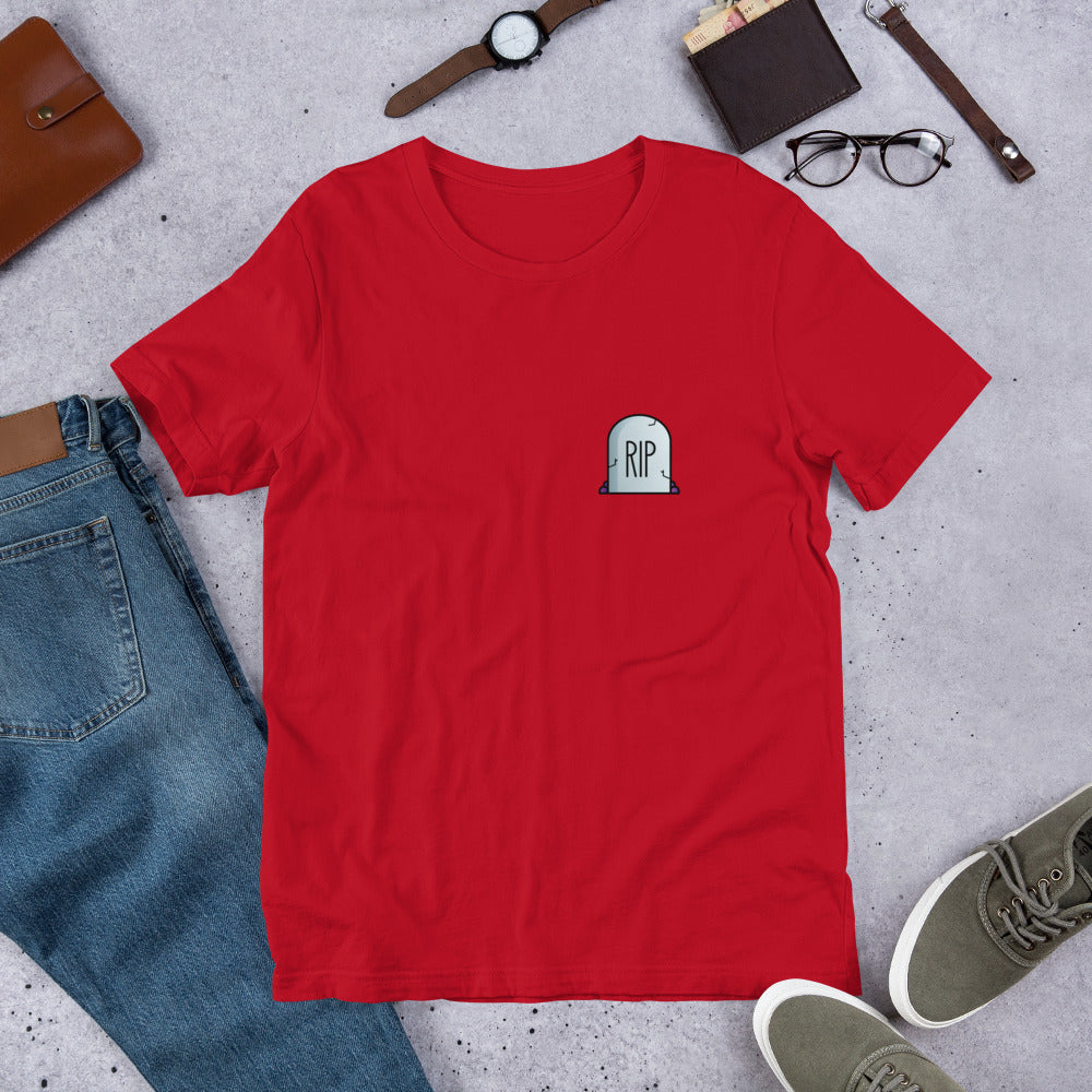 RIP Heart Half-Sleeve Unisex T-Shirt — Red