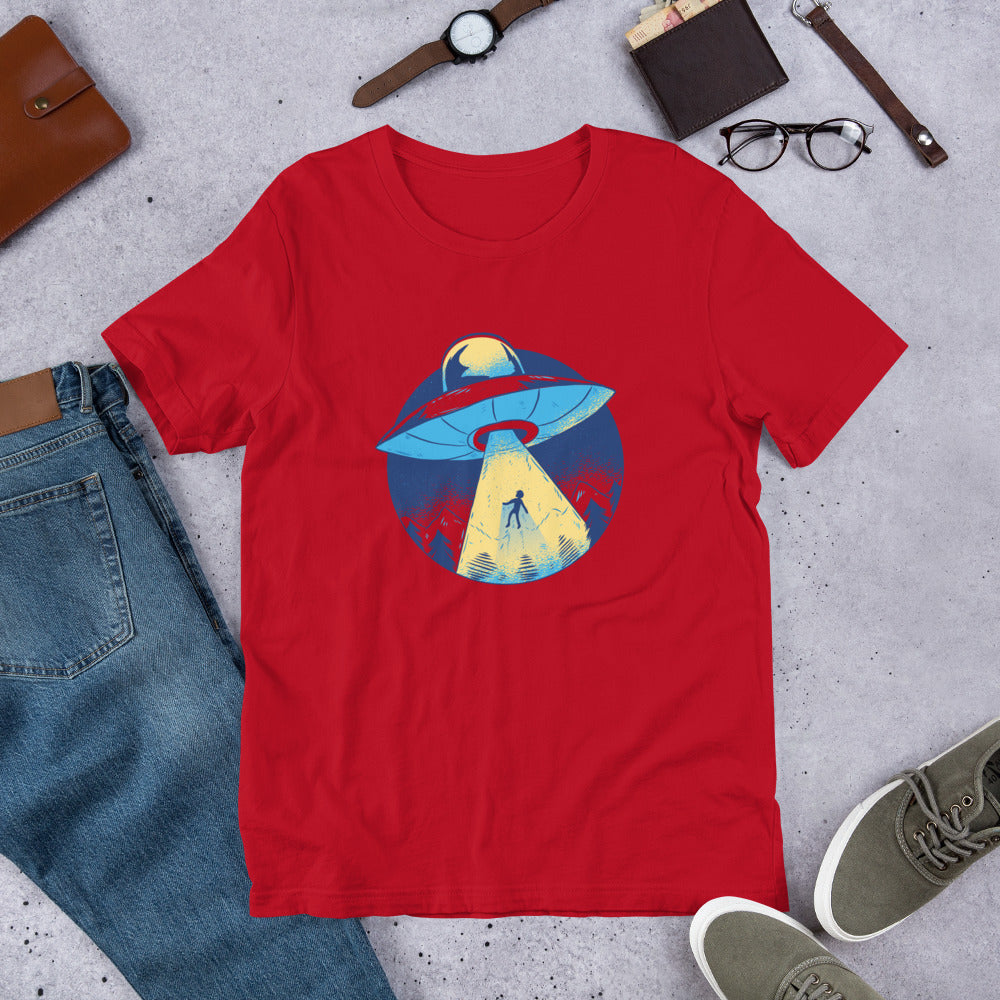 Alien Abduction Unisex Half-Sleeve T-Shirt — Red