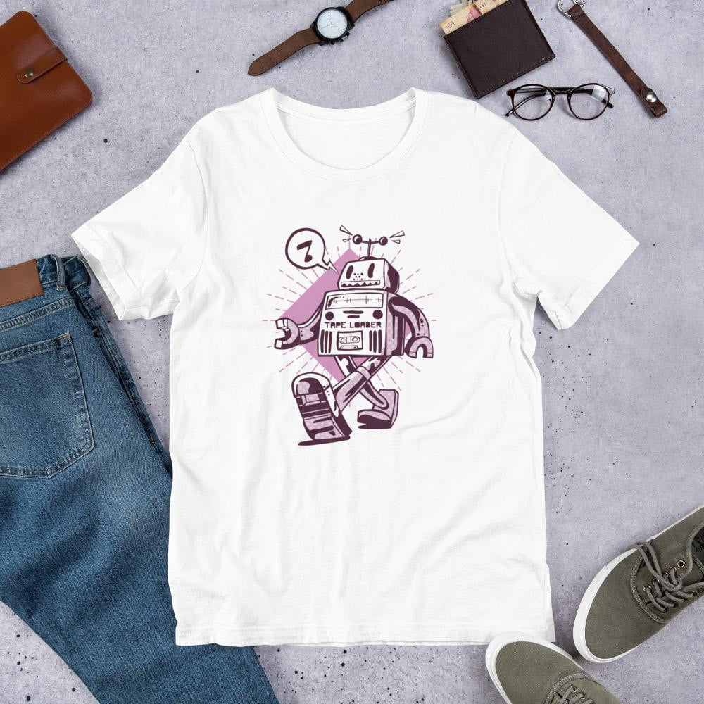 Happy Robot Half Sleeve T-Shirt — White