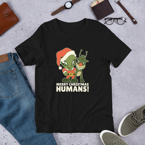 Alien Christmas Unisex Half-Sleeve T-Shirt — Black