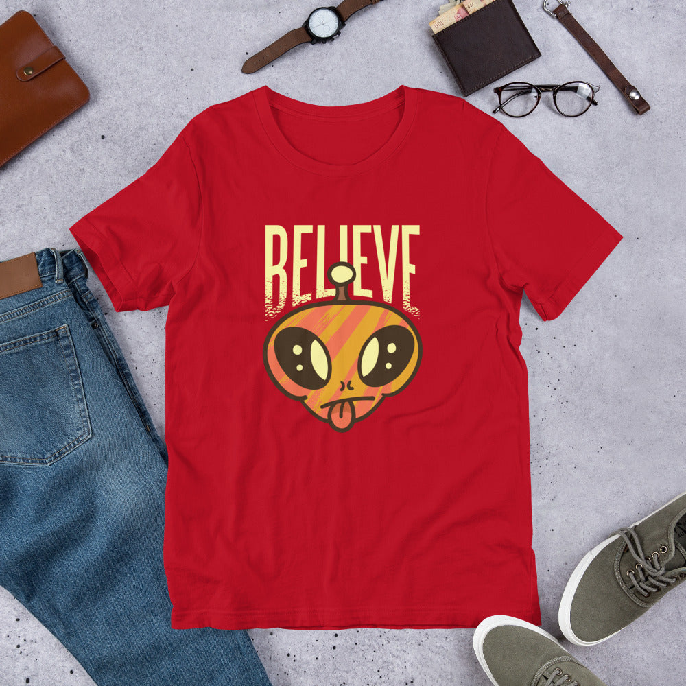 Believe Alien Unisex Half-Sleeve T-Shirt — Red