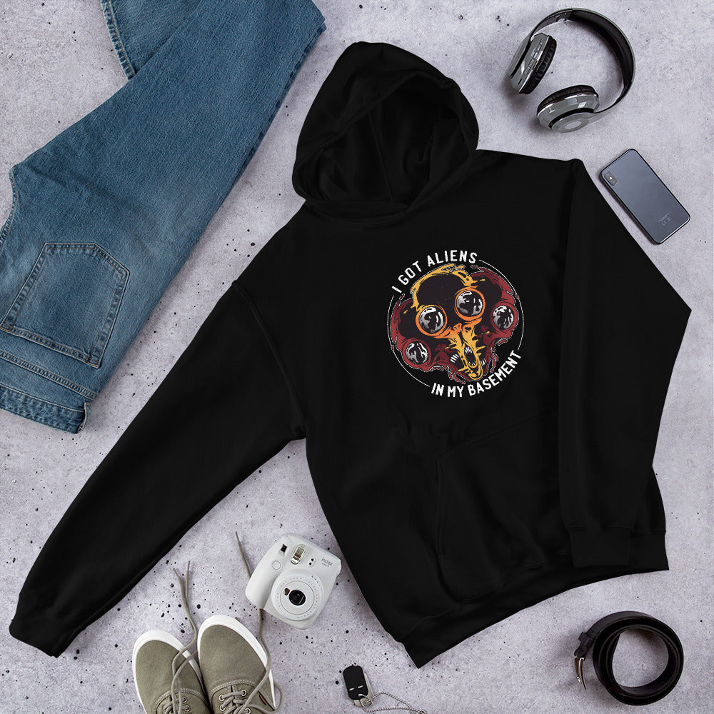 Aliens In Basement Unisex Hooded Sweatshirt — Black