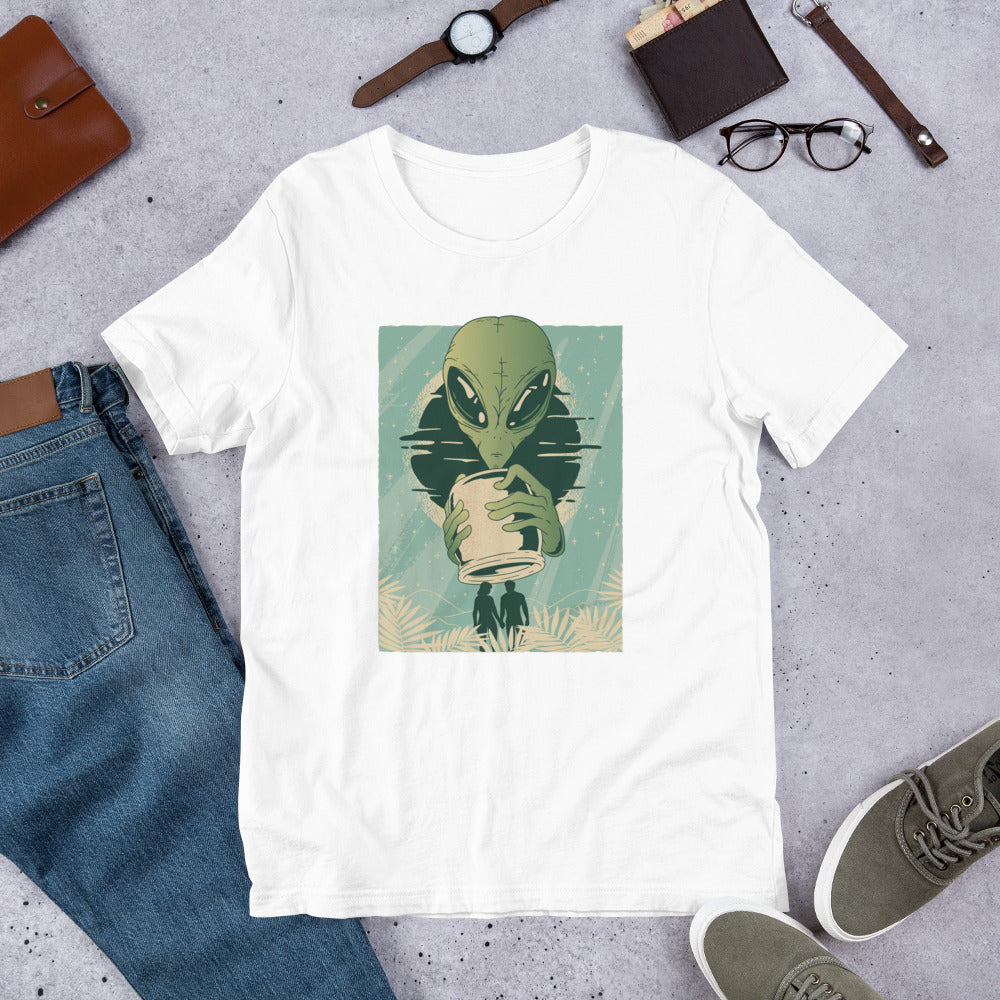Alien Humans Abstract Half-Sleeve T-Shirt — White