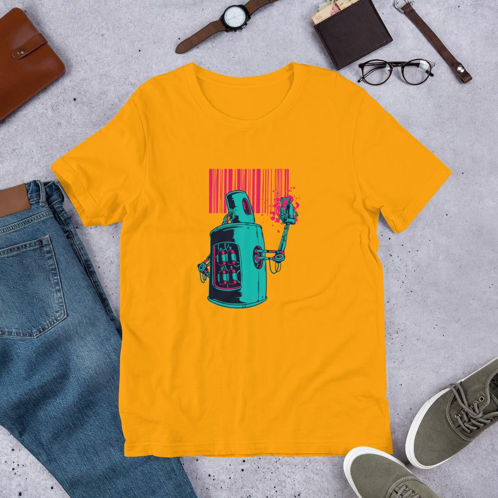 Robot Graffiti Half Sleeve T-Shirt — Gold