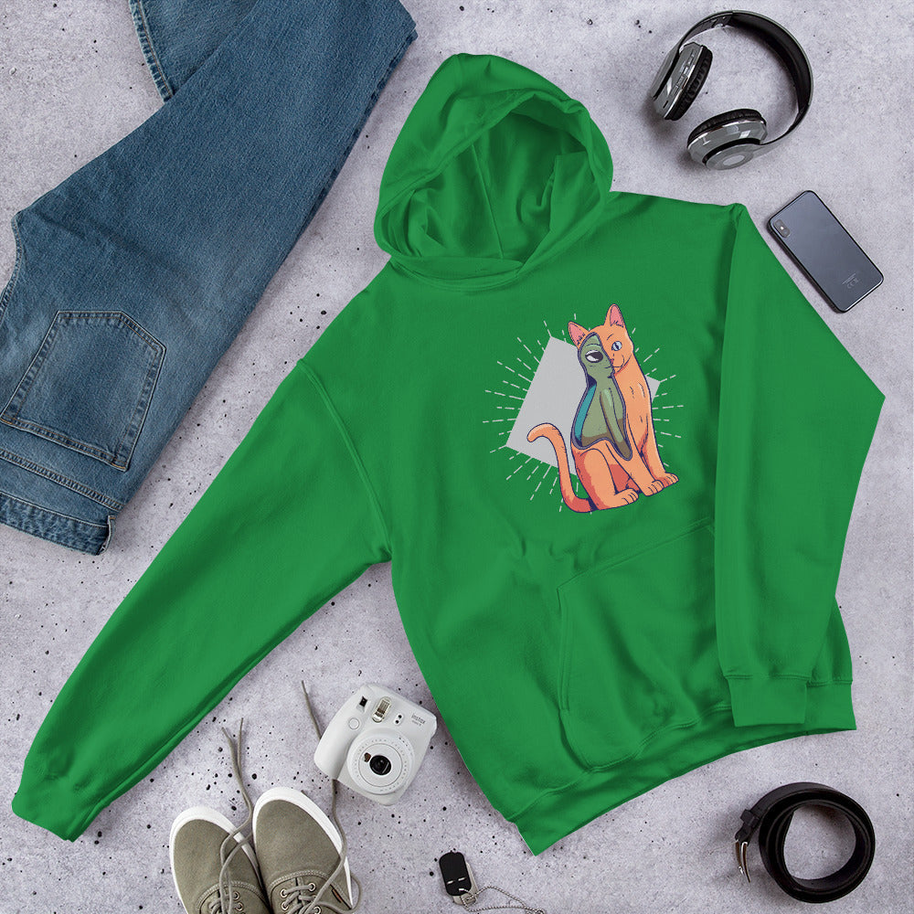 Alien Cat Costume Unisex Hooded Sweatshirt — Irish Green