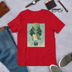 Alien Humans Abstract Unisex Half-Sleeve T-Shirt — Red