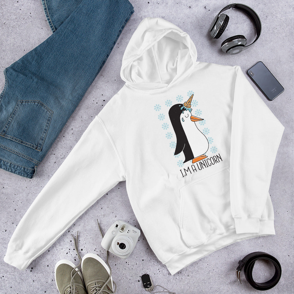 Penguin Unicorn Unisex Hooded Sweatshirt — White