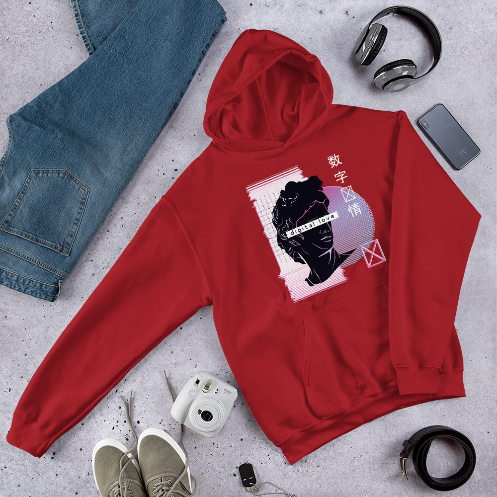 Vaporwave Digital Love Unisex Hooded Sweatshirt — Red