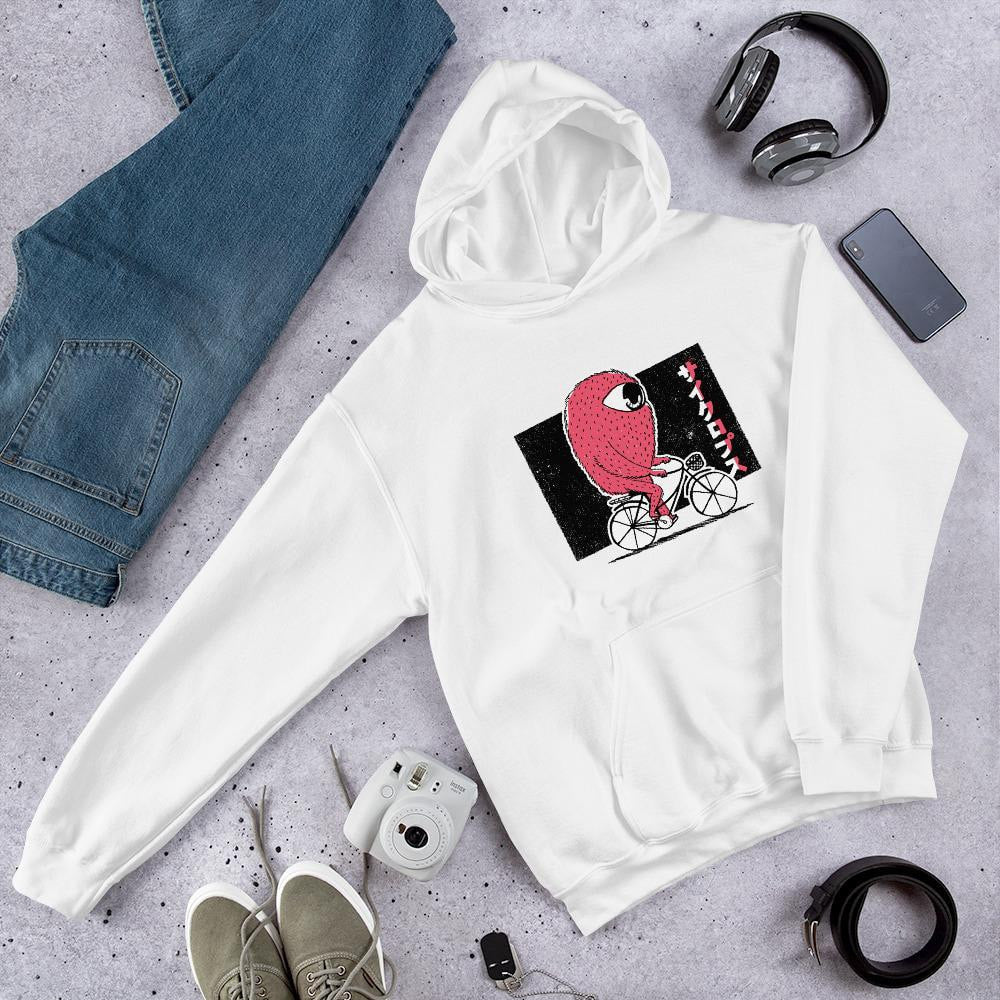 Cyclops Riding Bike Unisex Hooded Sweatshirt — White