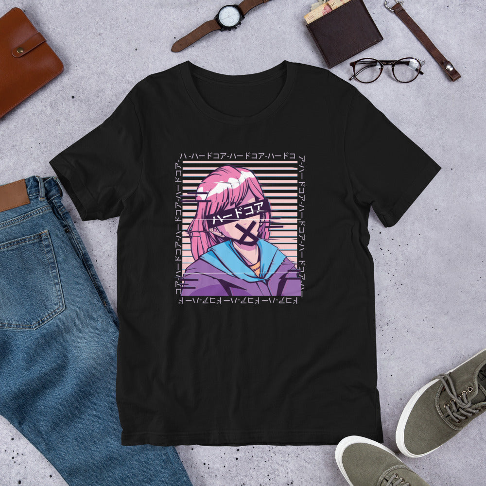 Glitch Anime Girl Half-Sleeve T-Shirt