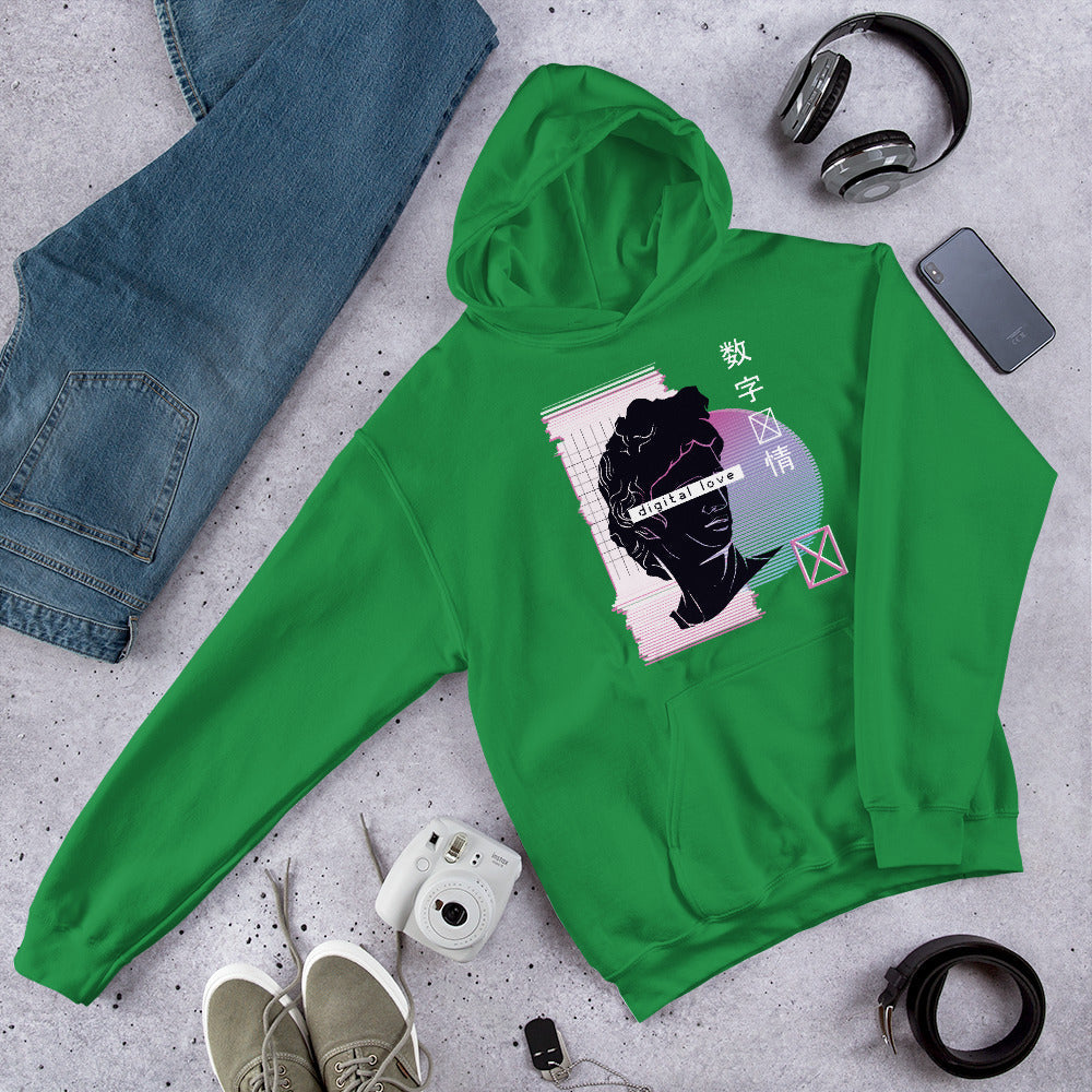 Vaporwave Digital Love Unisex Hooded Sweatshirt — Irish Green