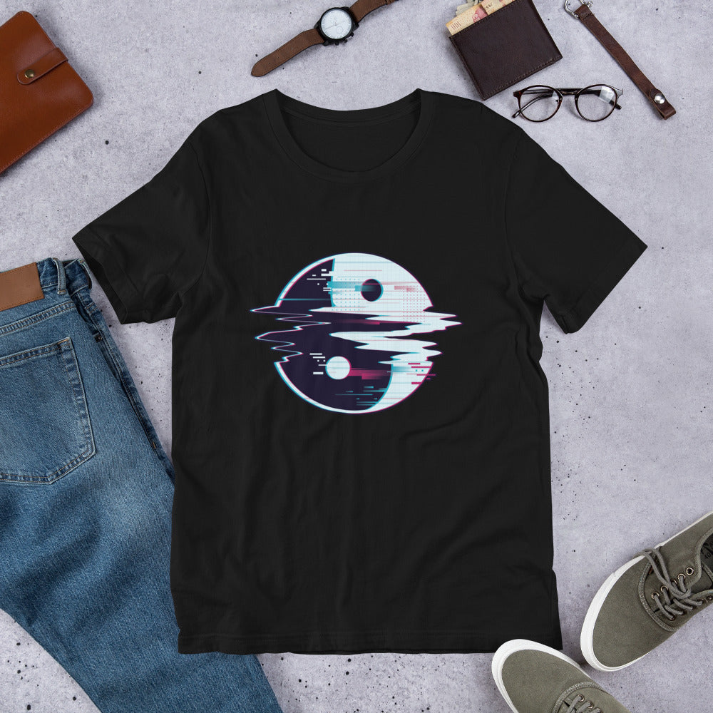 Yin Yang Glitch Half-Sleeve T-Shirt — Black
