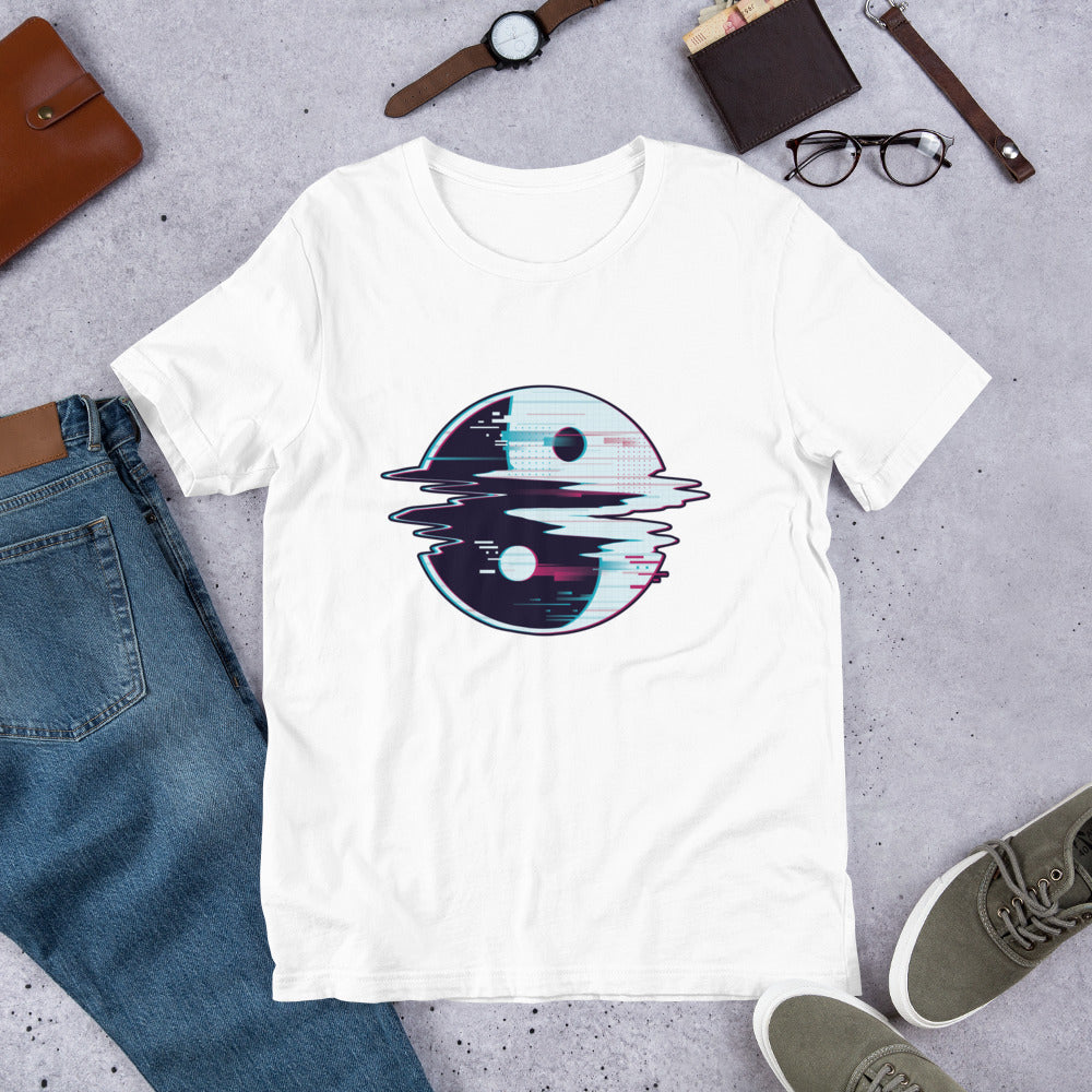 Yin Yang Glitch Half-Sleeve T-Shirt — White