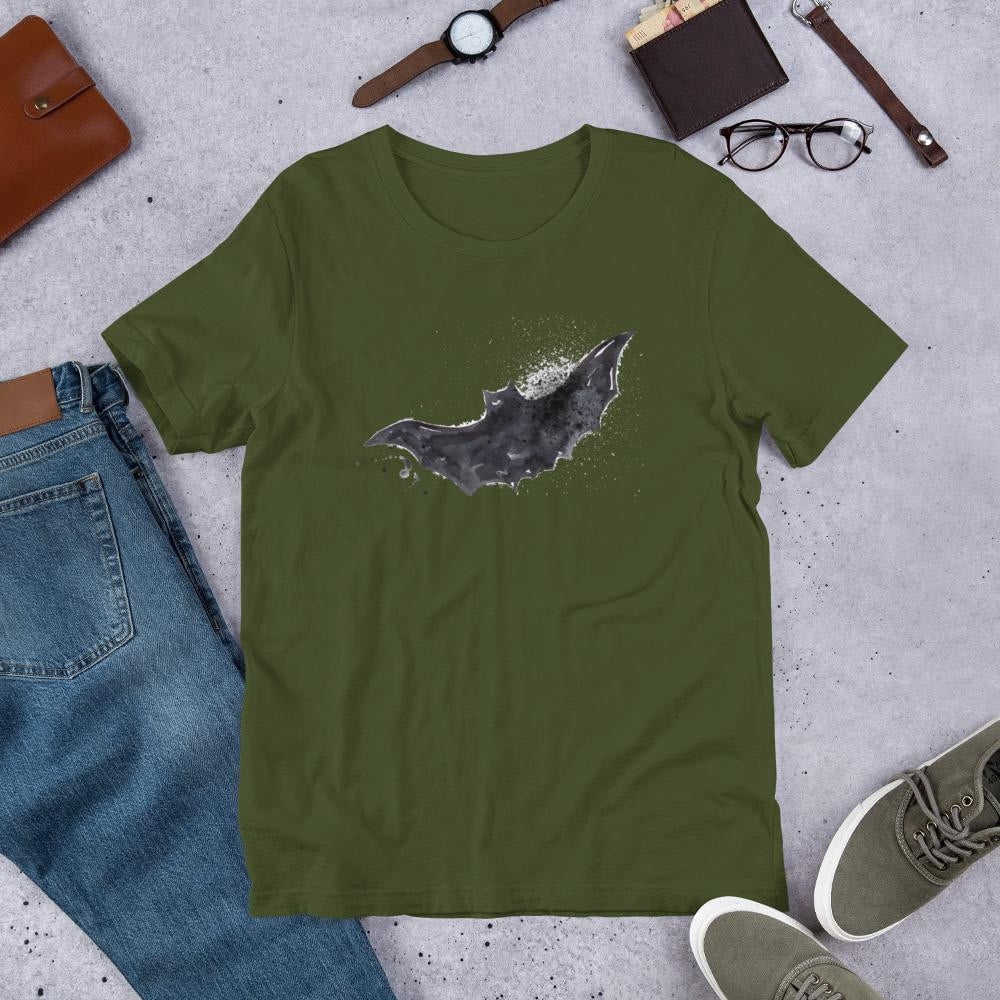 Bat Halloween Unisex Half-Sleeve T-Shirt — Olive