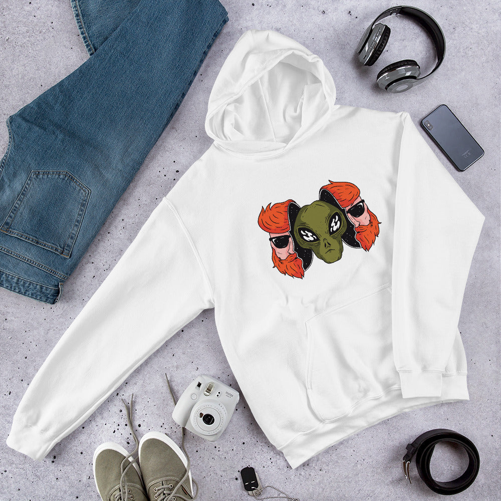 Alien Hipster Unisex Hooded Sweatshirt — White