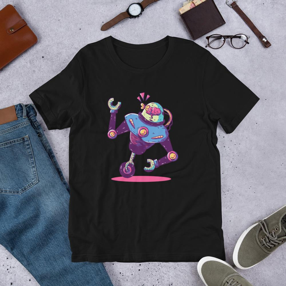 Mono Wheel Robot Half Sleeve T-Shirt — Black