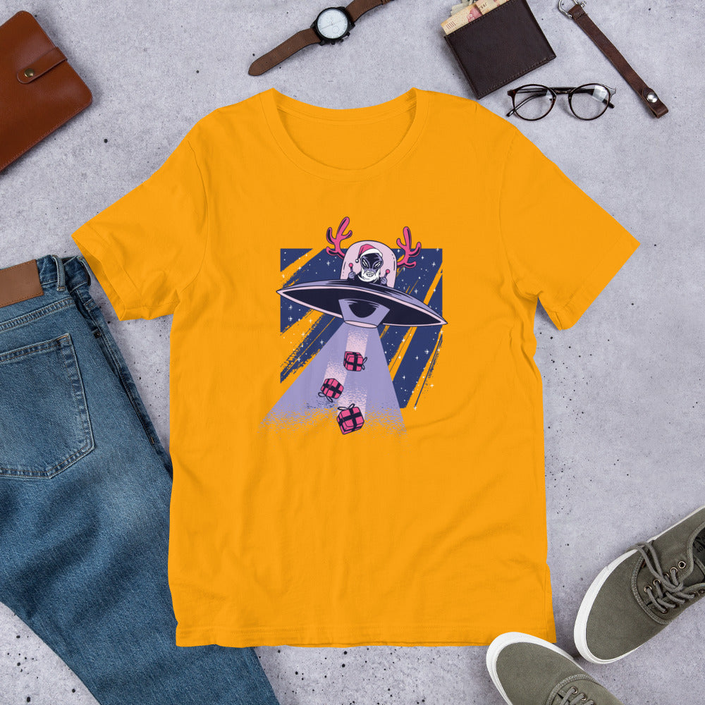 Alien Santa Unisex Half-Sleeve T-Shirt — Gold