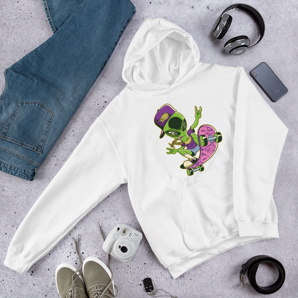 Alien Skater Unisex Hooded Sweatshirt — White