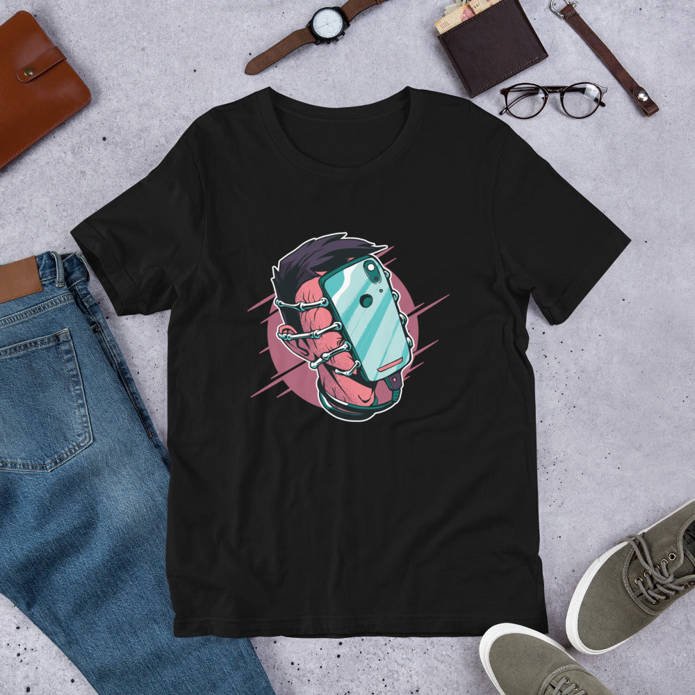 Face Hugger Phone Unisex Half-Sleeve T-Shirt — Black