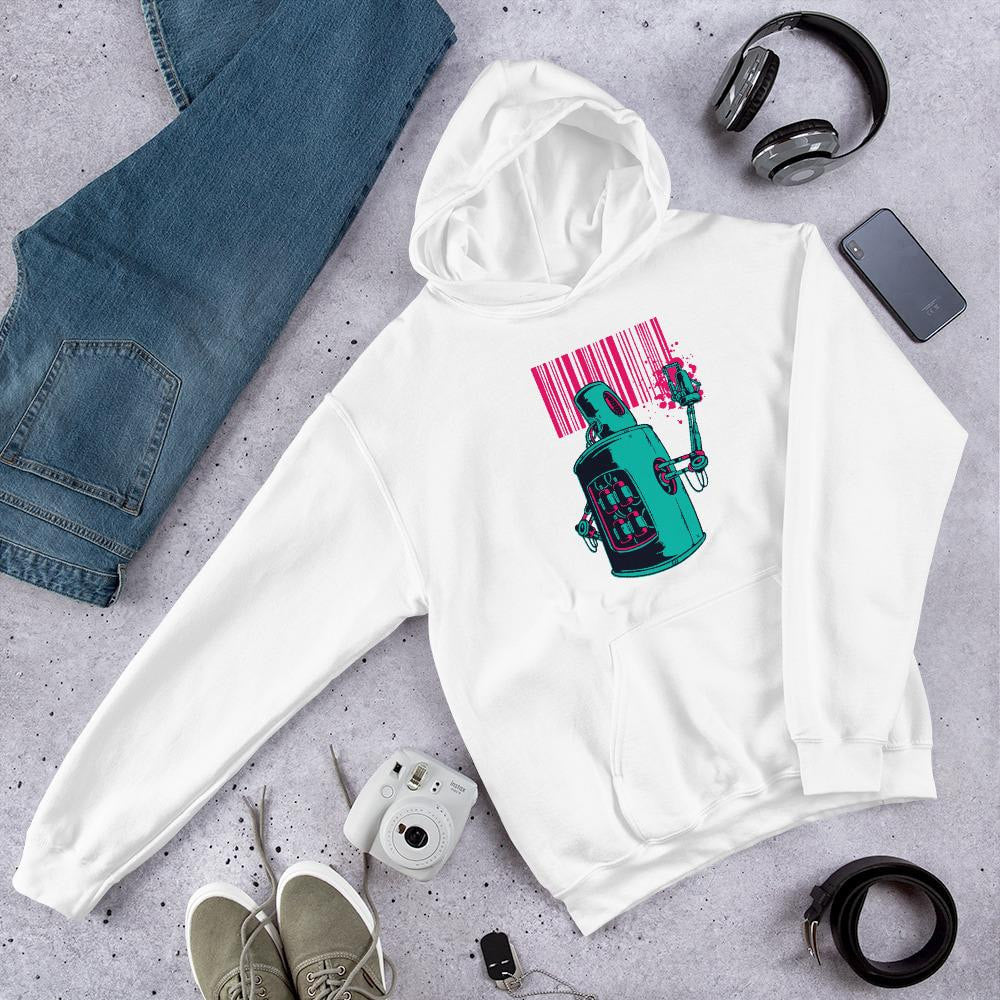 Robot Graffiti Unisex Hooded Sweatshirt — White