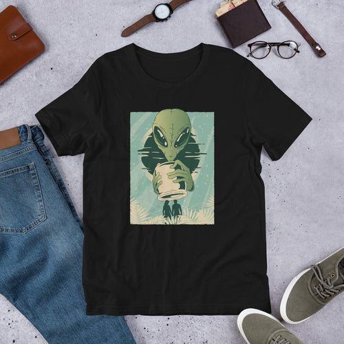 Alien Humans Abstract Half-Sleeve T-Shirt — Black