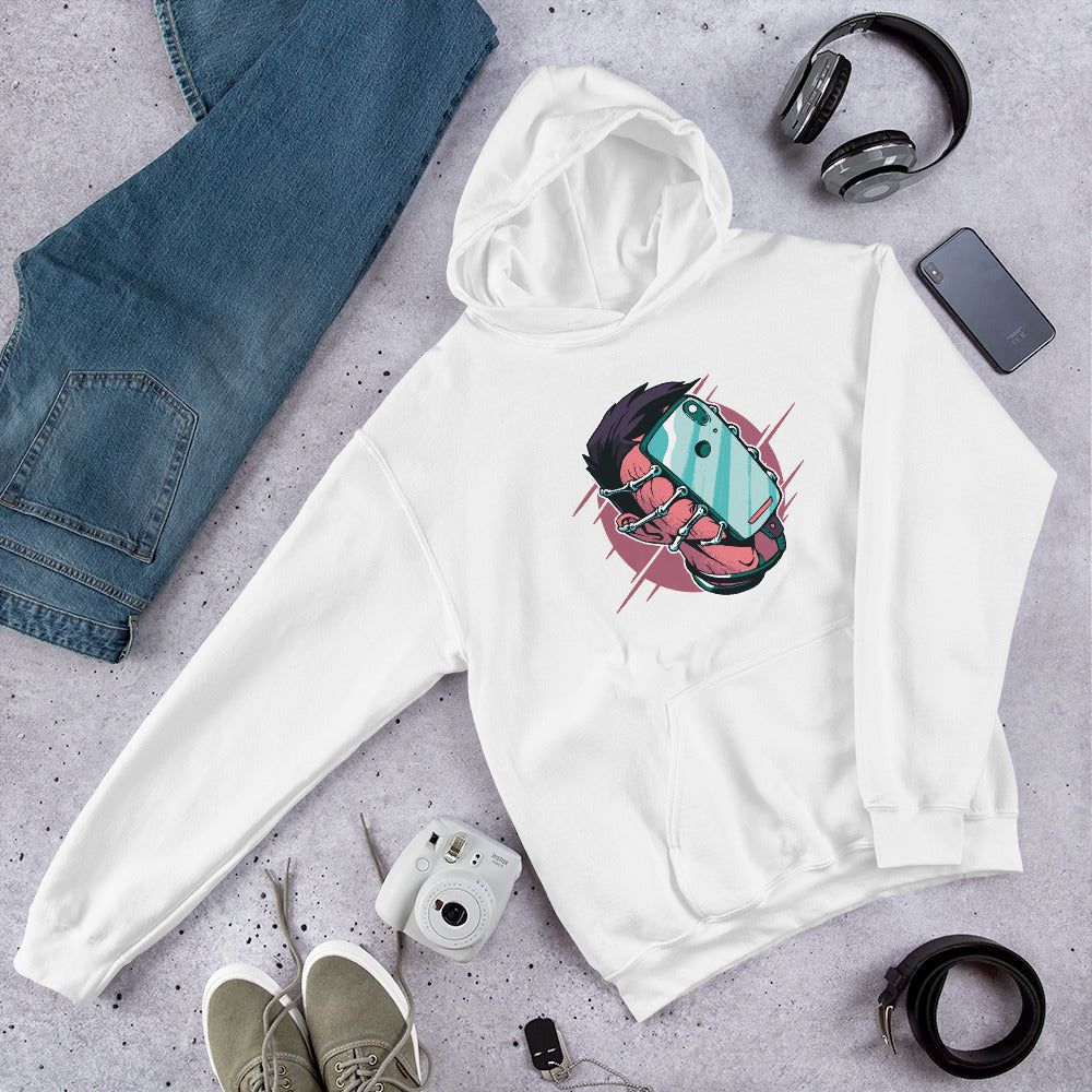 Face Hugger Phone Unisex Hooded Sweatshirt — White