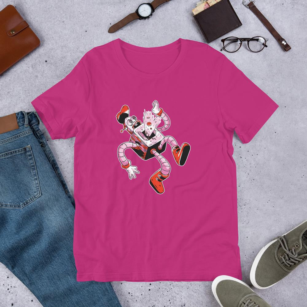 Falling Robot Half Sleeve T-Shirt — Berry