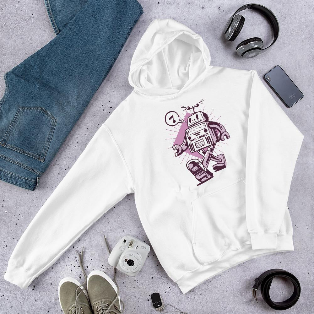 Happy Robot Unisex Hooded Sweatshirt — White