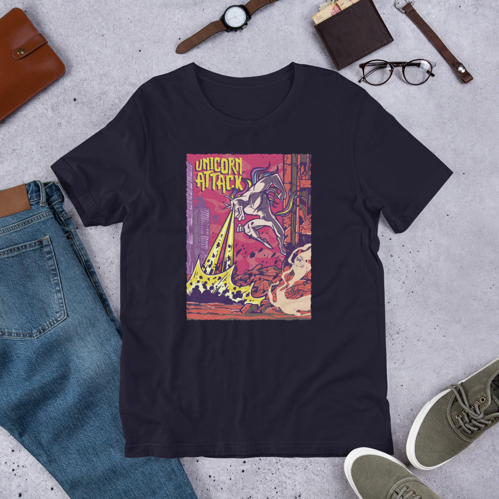 Unicorn Attack Half-Sleeve Unisex T-Shirt — Navy