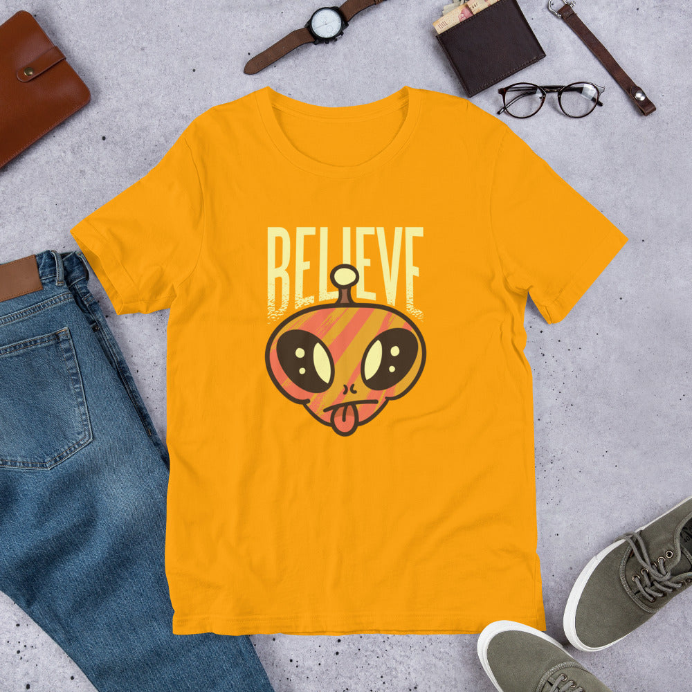 Believe Alien Half-Sleeve T-Shirt — Gold