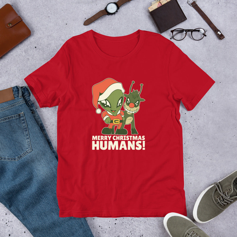 Alien Christmas Unisex Half-Sleeve T-Shirt — Red