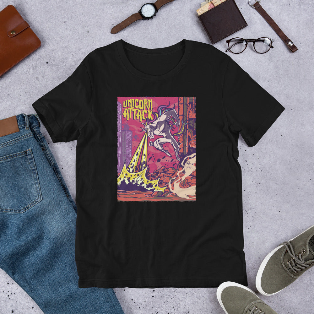 Unicorn Attack Half-Sleeve Unisex T-Shirt — Black