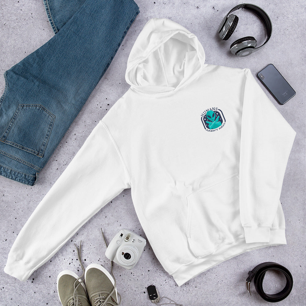 Humans Aren't Real Unisex Hooded Sweatshirt — White