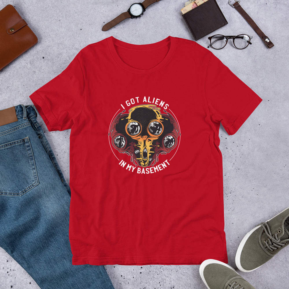 Aliens In Basement Unisex Half-Sleeve T-Shirt — Red