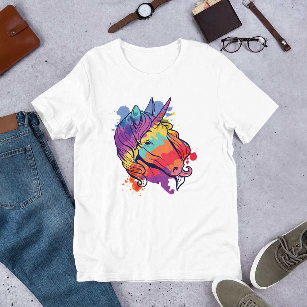 Colorful Unicorn Half-Sleeve T-Shirt — White