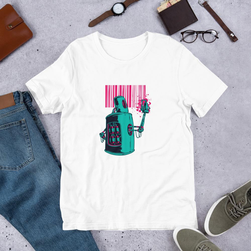 Robot Graffiti Half Sleeve T-Shirt — White